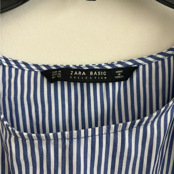 Zara Blouse XL Fairycore Peasant Blue White Stripe Ruffle Sleeve Cottagecore - Picture 5 of 7